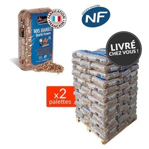Granulés de Bois WOODSTOCK qualité Premium – 2 Palettes de 66 sacs de 15 kg