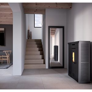 Poêle à granulés "Daglan Slim 8 " - 103,5 x 93 x 28 cm - 9 kW - Gris