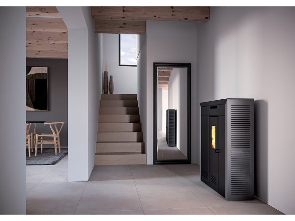 Poêle à granulés "Daglan Slim 8 " - 103,5 x 93 x 28 cm - 9 kW - Gris